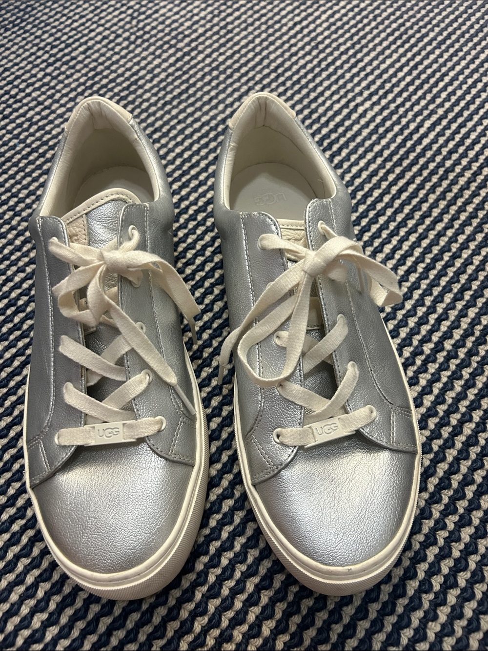 UGG Silver Metallic Low-Top Lace-Up Sneakers